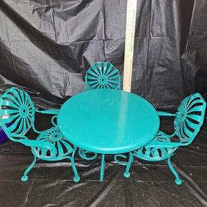 American Girl Kit's Teal Outdoor Metal Patio Bistro Table and 3 Chairs Set
